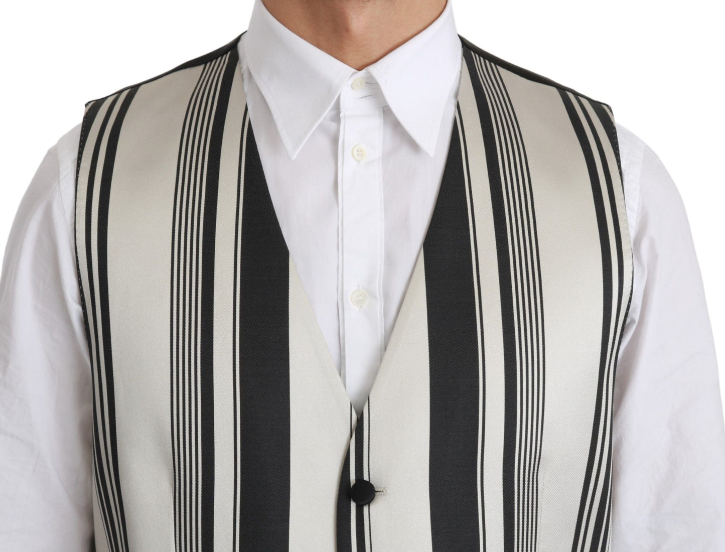 White Black Stripes Waistcoat Formal Vest Dolce & Gabbana