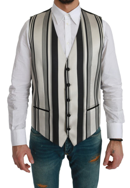 White Black Stripes Waistcoat Formal Vest Dolce & Gabbana