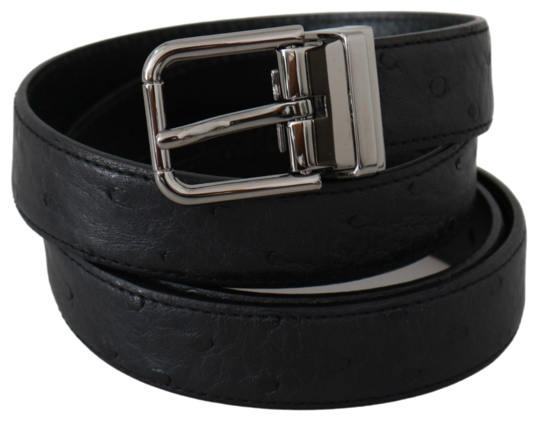 Black Exotic Skin Pattern Silver Buckle Belt Dolce & Gabbana