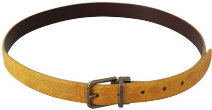 Yellow Exotic Skin Leather Grey Buckle Belt Dolce & Gabbana