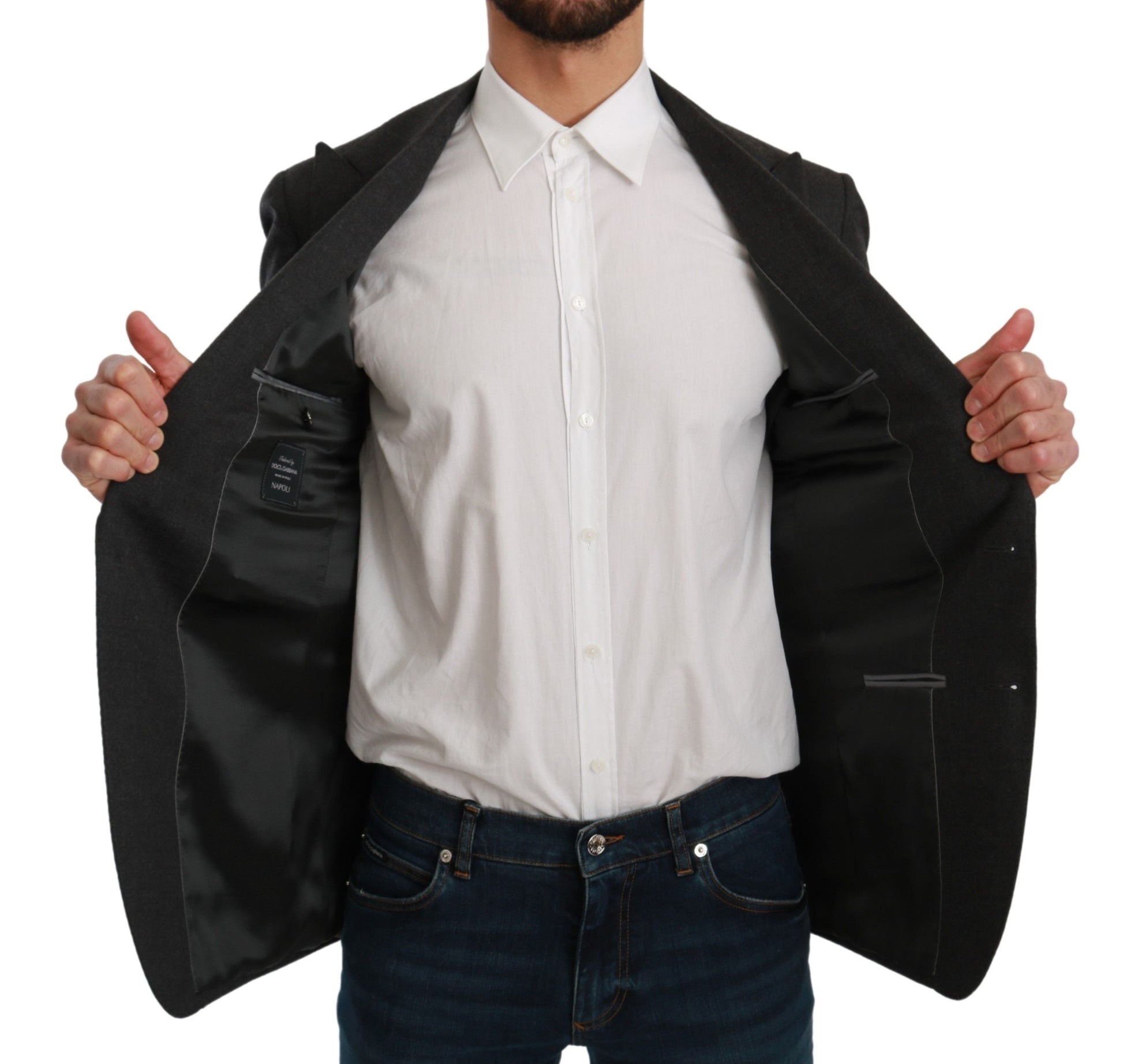 Gray NAPOLI Slim Fit Jacket Wool Blazer Dolce & Gabbana