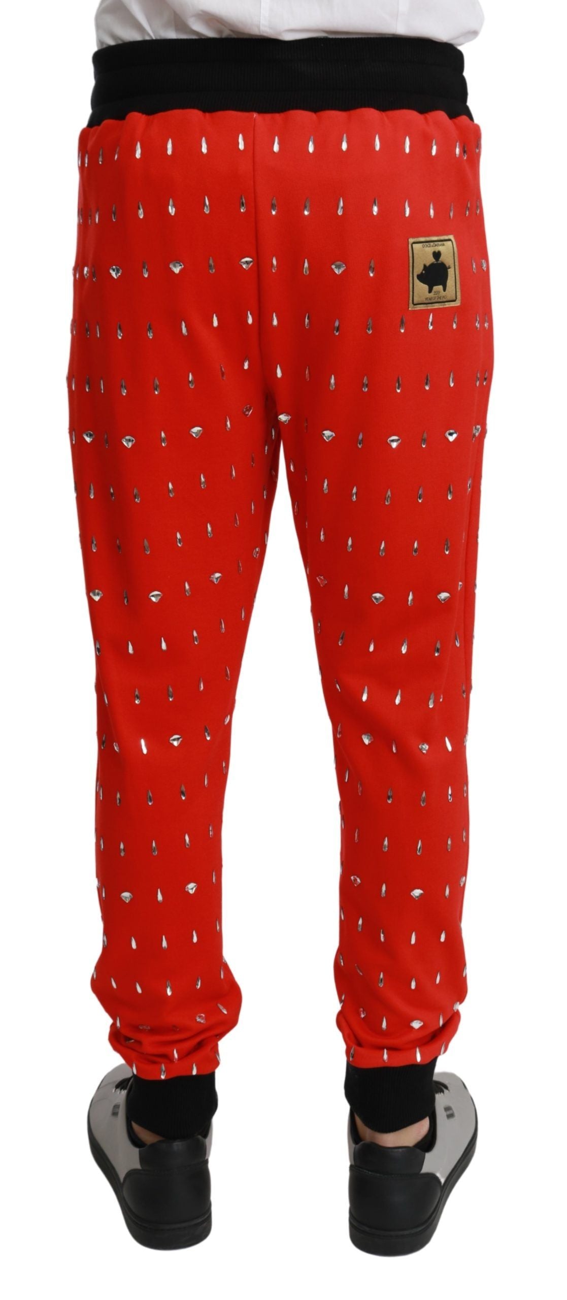 Red Piggy Bank Cotton Crystal Trousers Pants Dolce & Gabbana