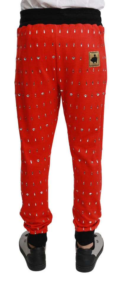Red Piggy Bank Cotton Crystal Trousers Pants Dolce & Gabbana