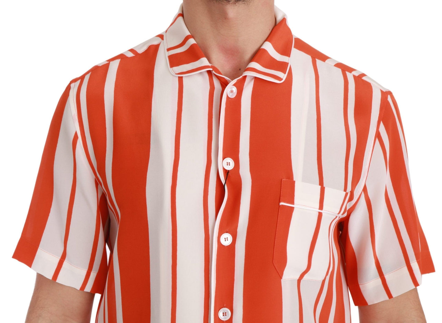 Orange Silk Striped Short Sleeve White Shirt Dolce & Gabbana