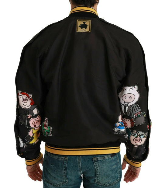 Black YEAR OF THE PIG Bomber Jacket Dolce & Gabbana
