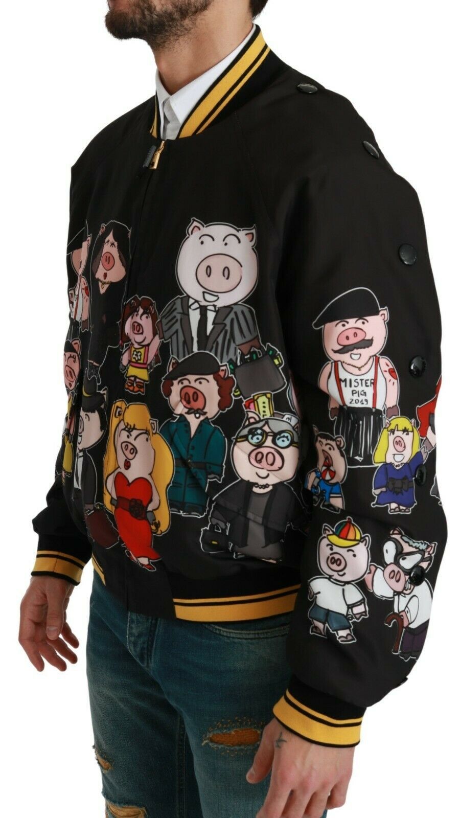 Black YEAR OF THE PIG Bomber Jacket Dolce & Gabbana