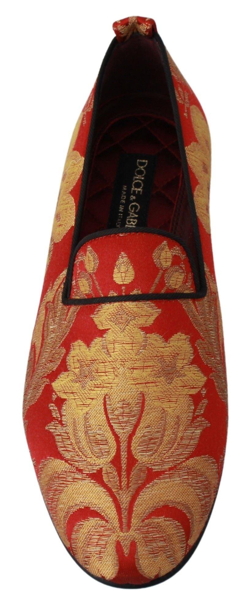 Red Gold Brocade Slippers Loafers Shoes Dolce & Gabbana