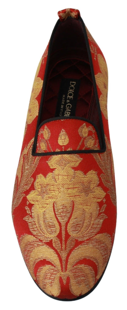 Red Gold Brocade Slippers Loafers Shoes Dolce & Gabbana