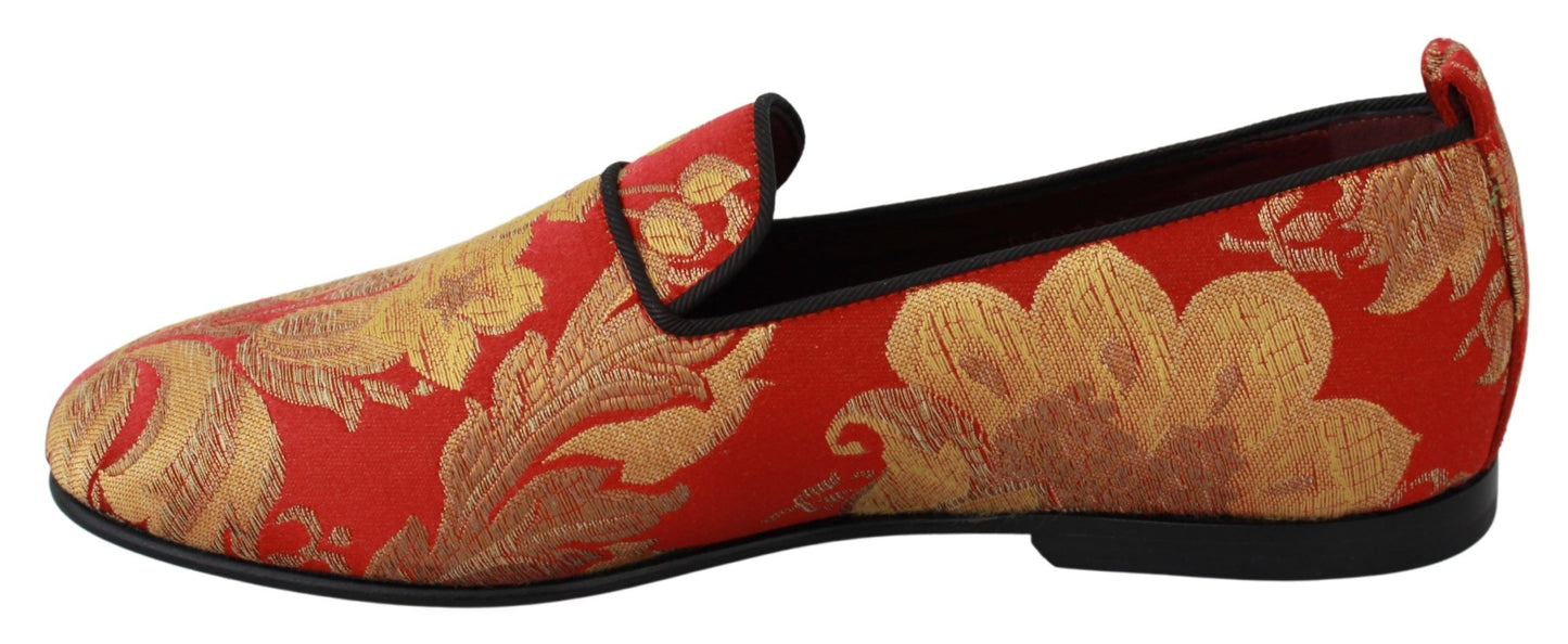 Red Gold Brocade Slippers Loafers Shoes Dolce & Gabbana