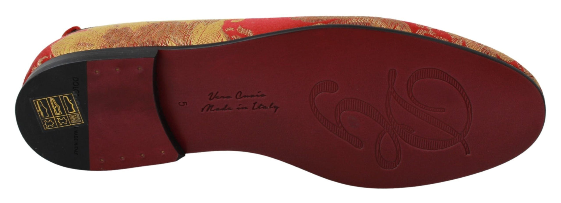 Red Gold Brocade Slippers Loafers Shoes Dolce & Gabbana