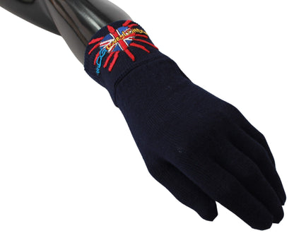 Blue #DGLovesLondon Embroidered Wool Gloves Dolce & Gabbana