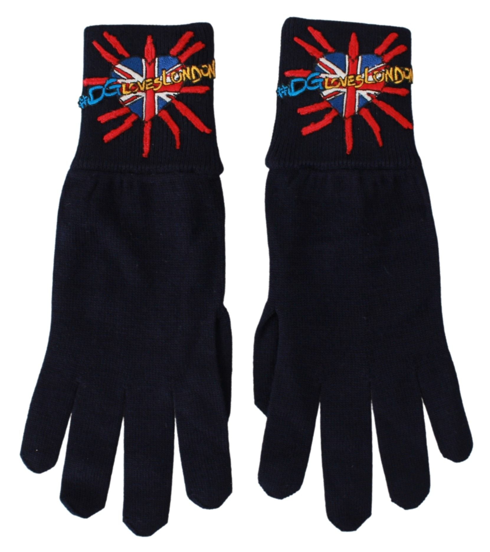 Blue #DGLovesLondon Embroidered Wool Gloves Dolce & Gabbana