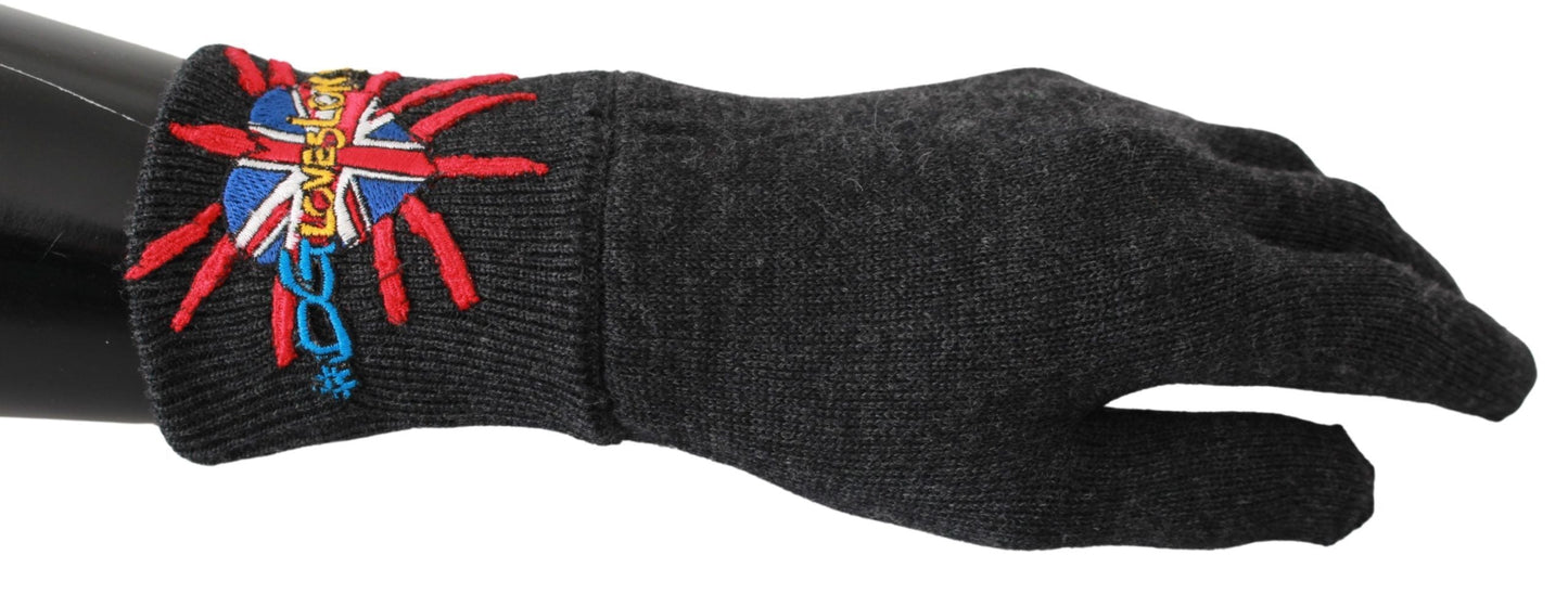 Gray #DGLovesLondon Embroidered Wool Gloves Dolce & Gabbana