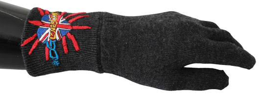 Gray #DGLovesLondon Embroidered Wool Gloves Dolce & Gabbana