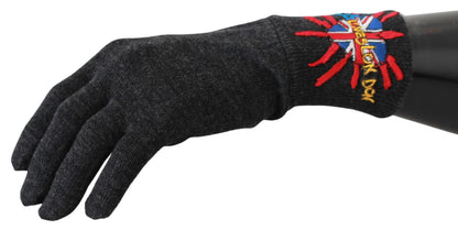 Gray #DGLovesLondon Embroidered Wool Gloves Dolce & Gabbana