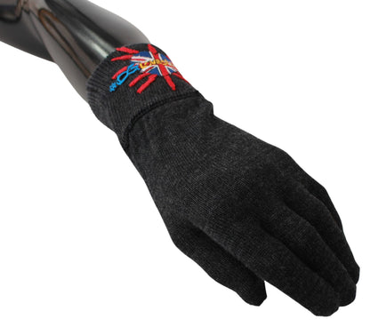 Gray #DGLovesLondon Embroidered Wool Gloves Dolce & Gabbana