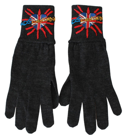 Gray #DGLovesLondon Embroidered Wool Gloves Dolce & Gabbana