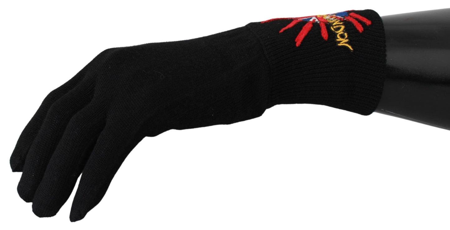 Black #DGLovesLondon Embroidered Wool Gloves Dolce & Gabbana