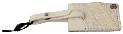 Beige Luggage Tag Branded Leather Patterned Keychain GF Ferre
