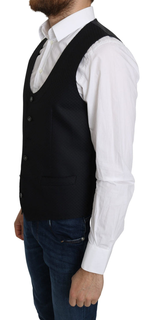 Blue Silk Romb Pattern Formal Coat Vest Dolce & Gabbana