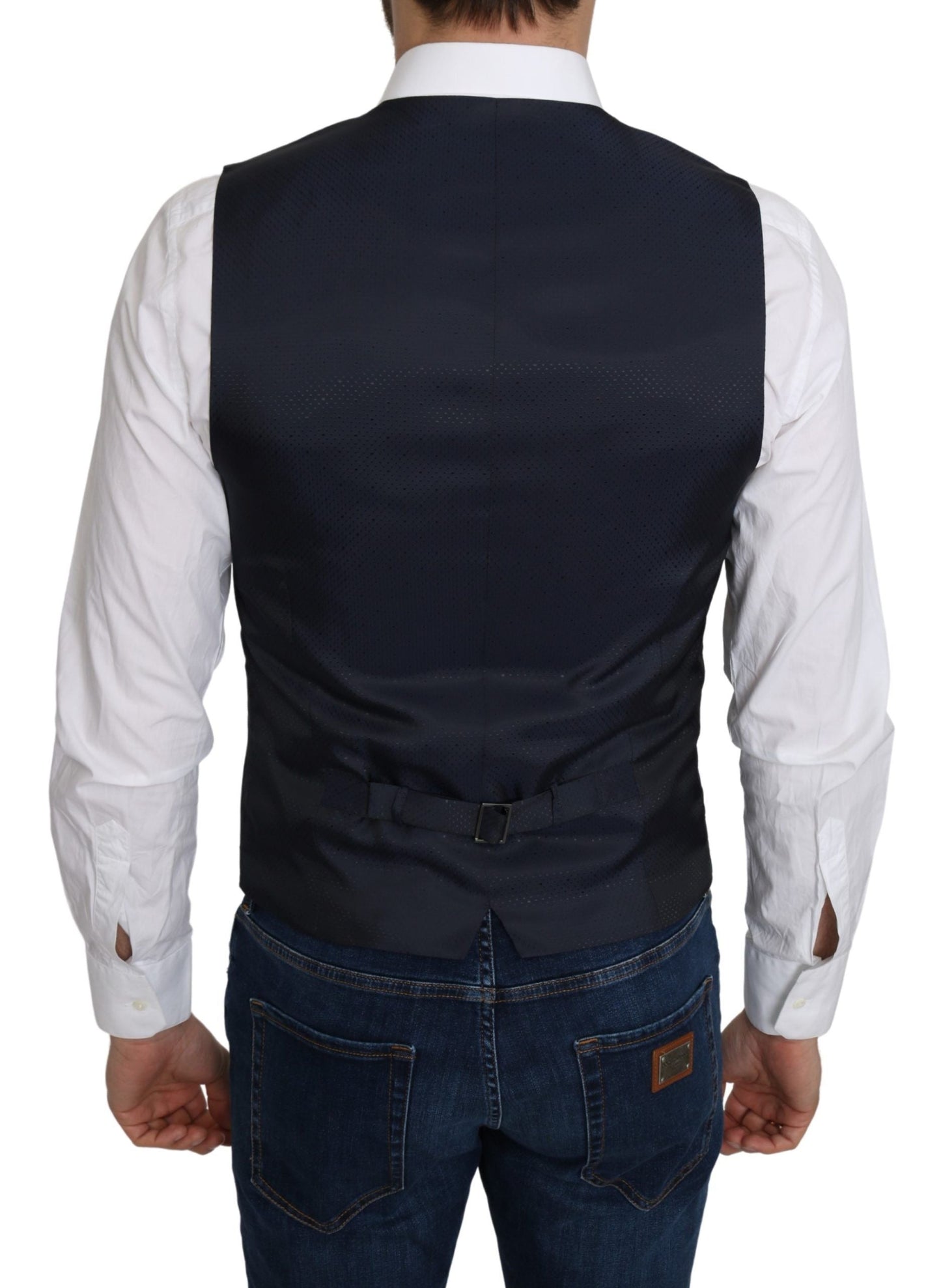 Blue Silk Romb Pattern Formal Coat Vest Dolce & Gabbana