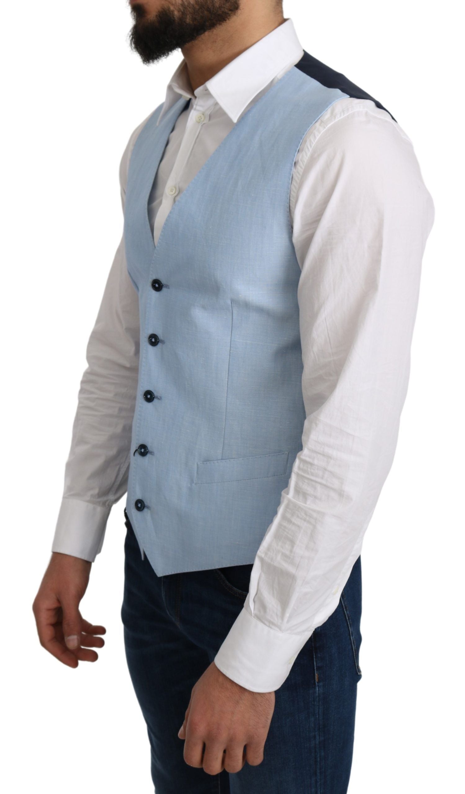 Blue Viscose Stretch Formal Coat Vest Dolce & Gabbana
