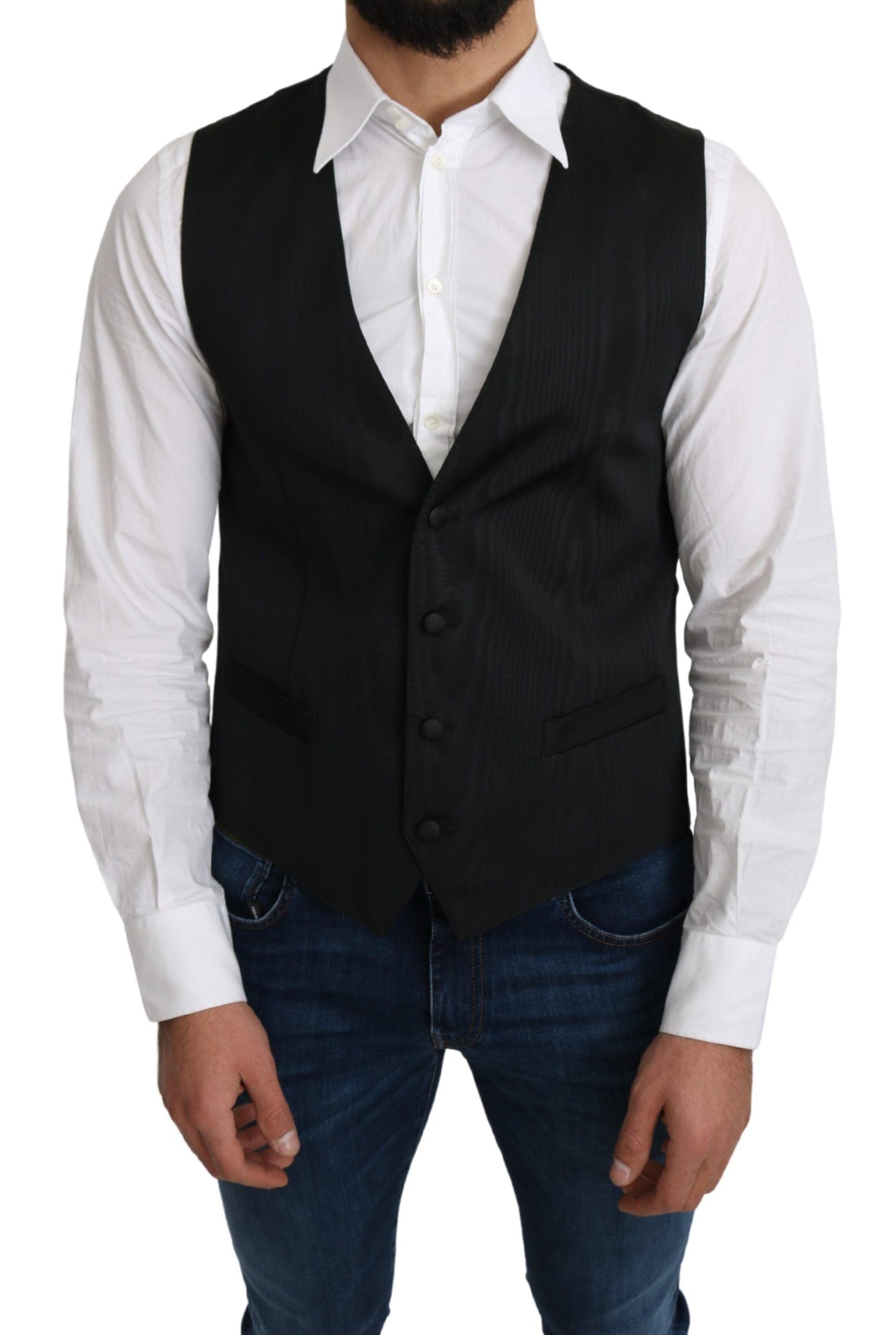 Gray 100% Silk Formal Coat Vest Dolce & Gabbana