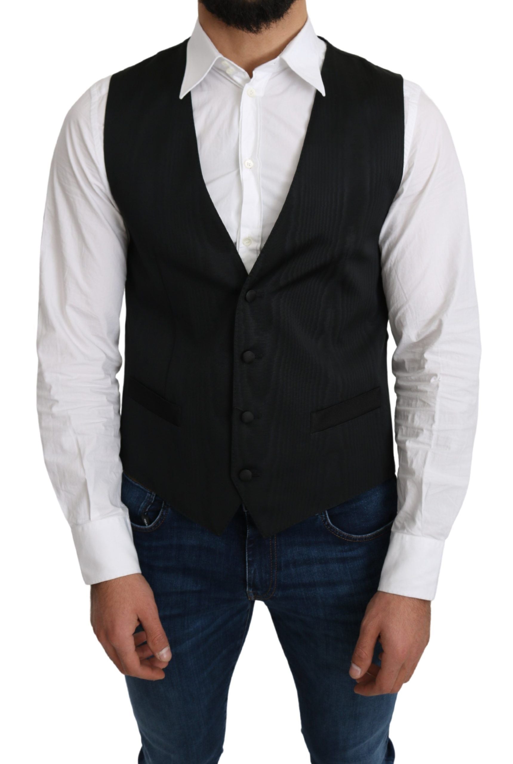 Gray 100% Silk Formal Coat Vest Dolce & Gabbana