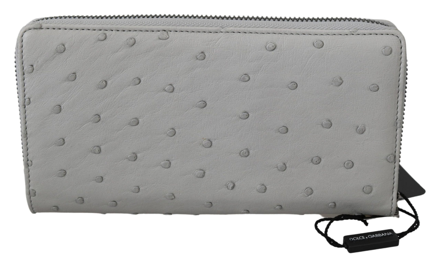 White Ostrich Leather Continental Mens Clutch Wallet Dolce & Gabbana
