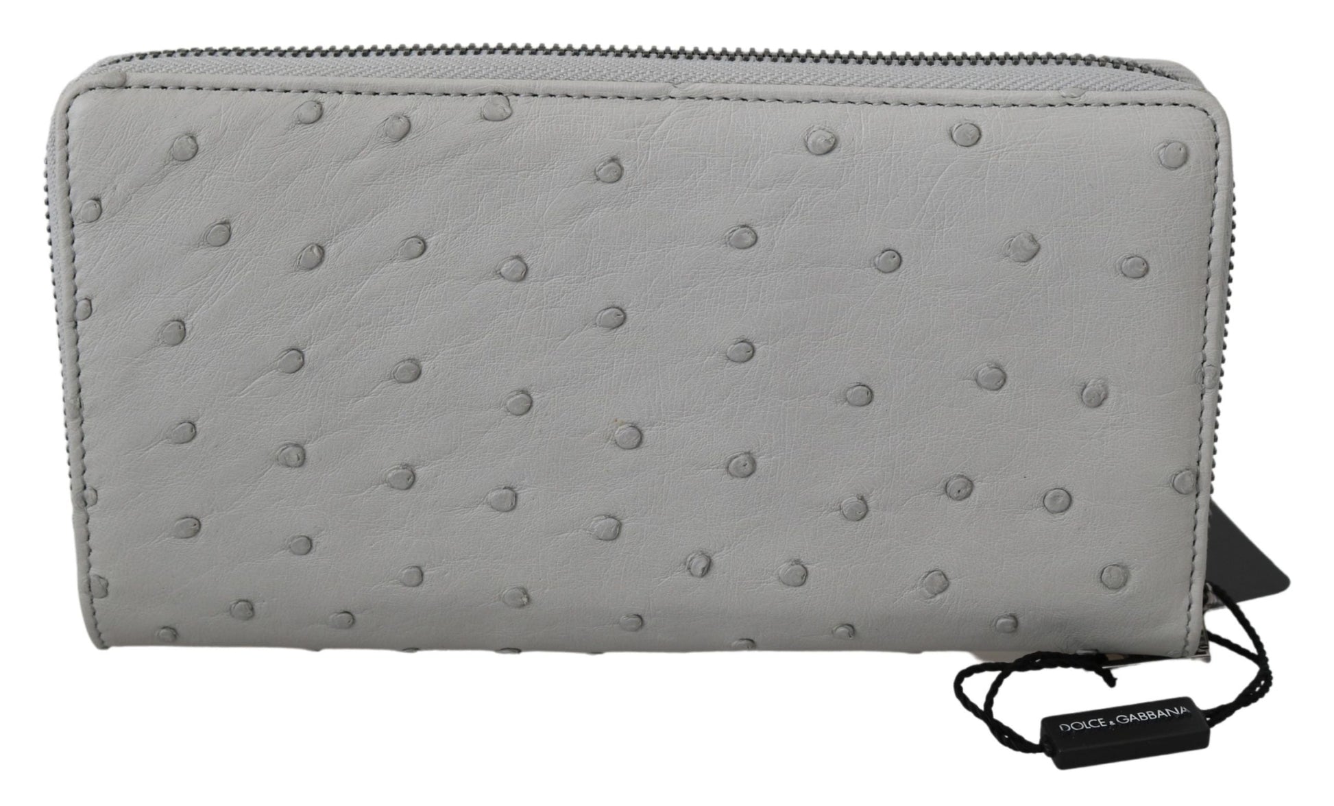 White Ostrich Leather Continental Mens Clutch Wallet Dolce & Gabbana