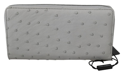 White Ostrich Leather Continental Mens Clutch Wallet Dolce & Gabbana