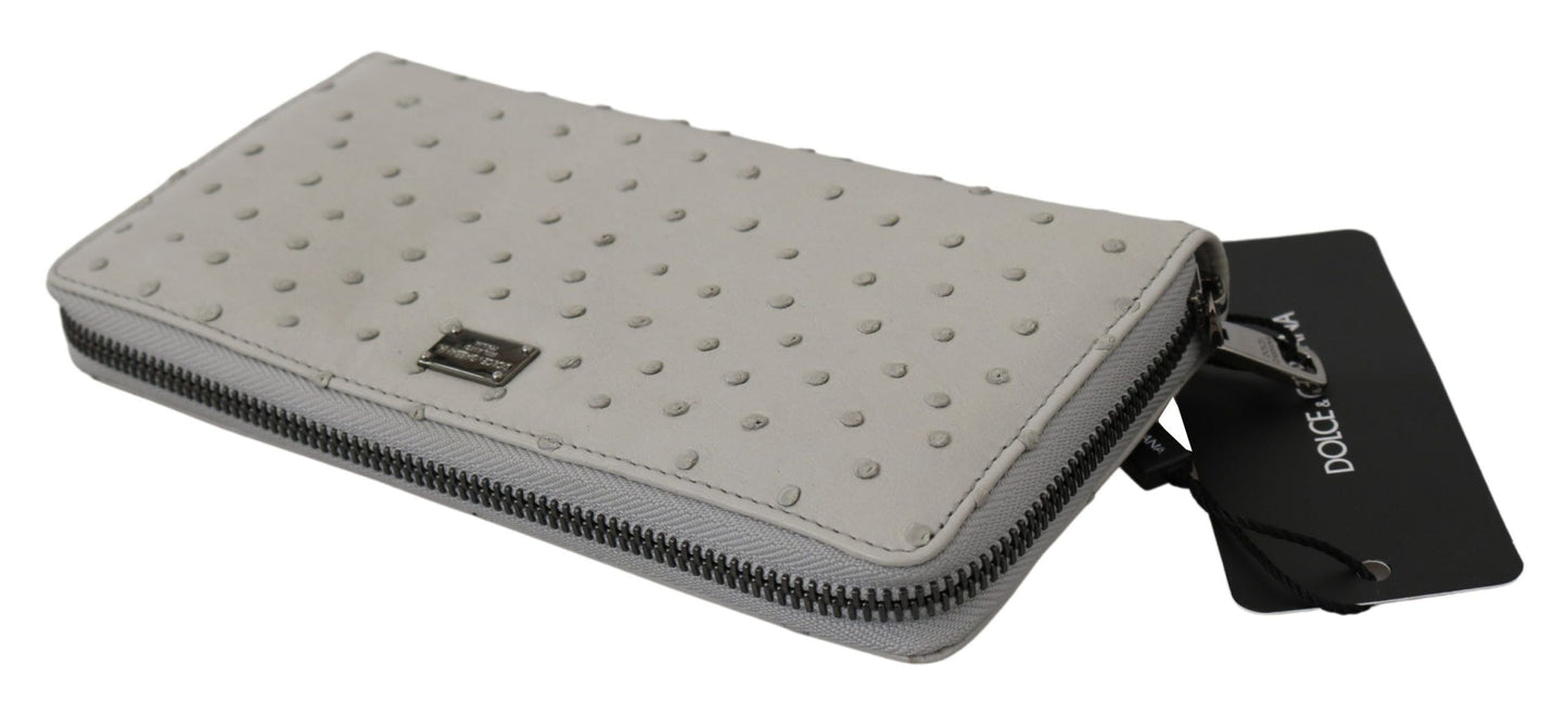 White Ostrich Leather Continental Mens Clutch Wallet Dolce & Gabbana
