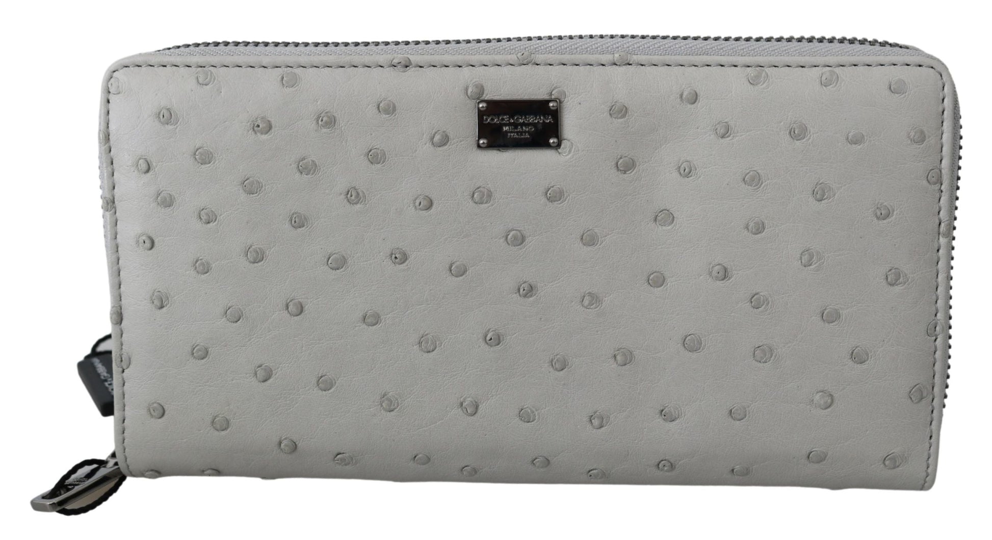 White Ostrich Leather Continental Mens Clutch Wallet Dolce & Gabbana