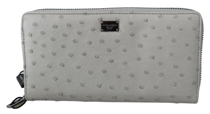White Ostrich Leather Continental Mens Clutch Wallet Dolce & Gabbana