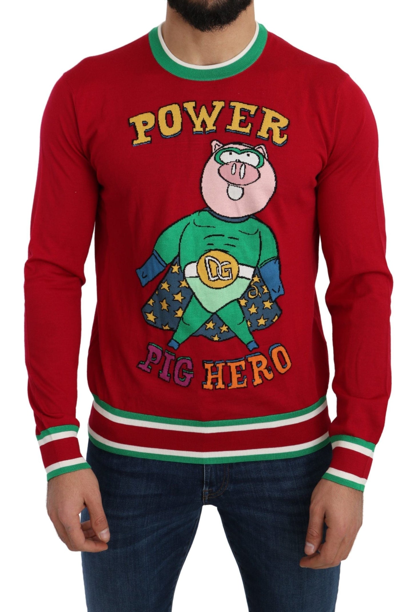 Red Wool Silk Pig of the Year Sweater Dolce & Gabbana