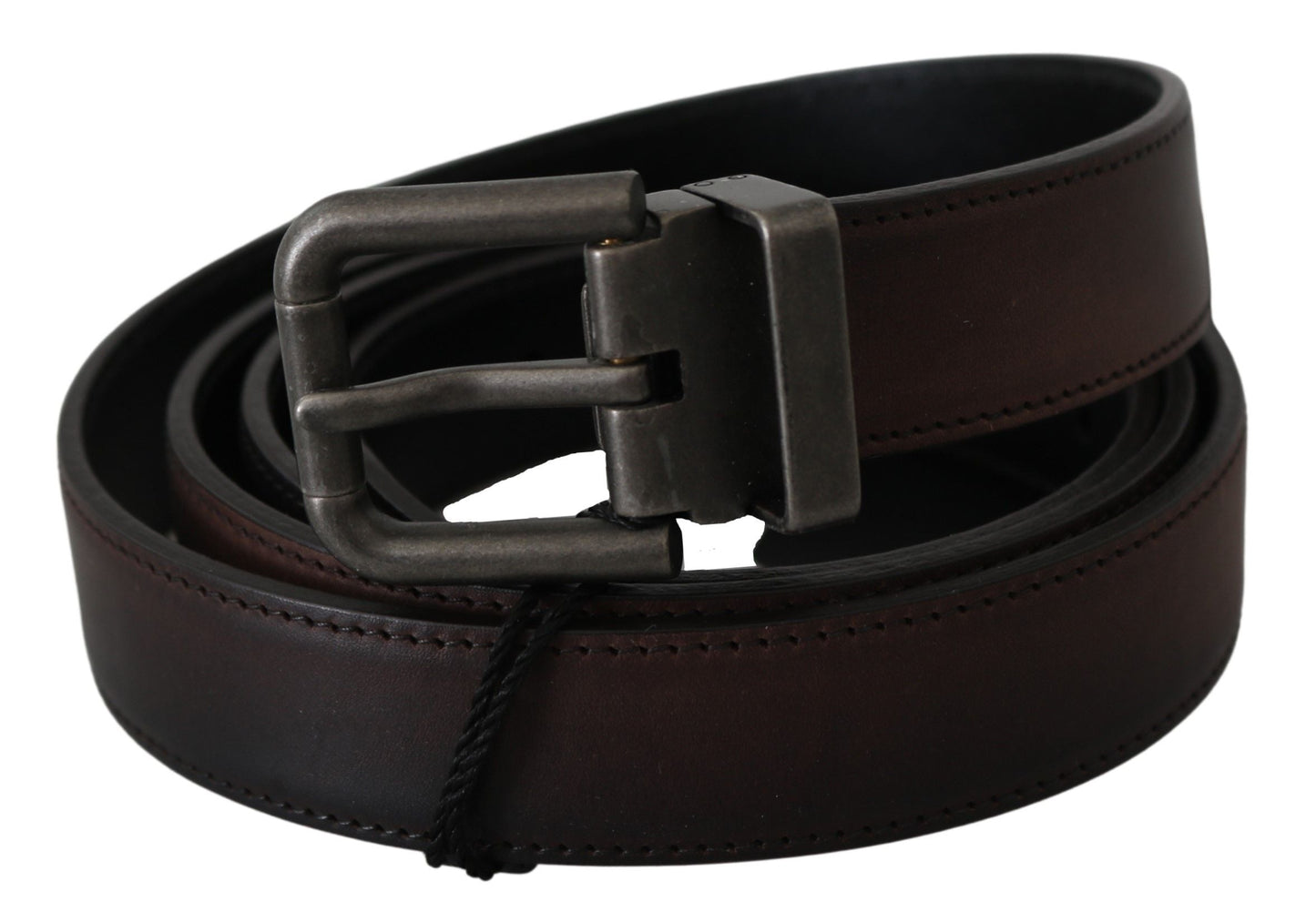 Solid Brown Leather Gray Buckle Belt Dolce & Gabbana