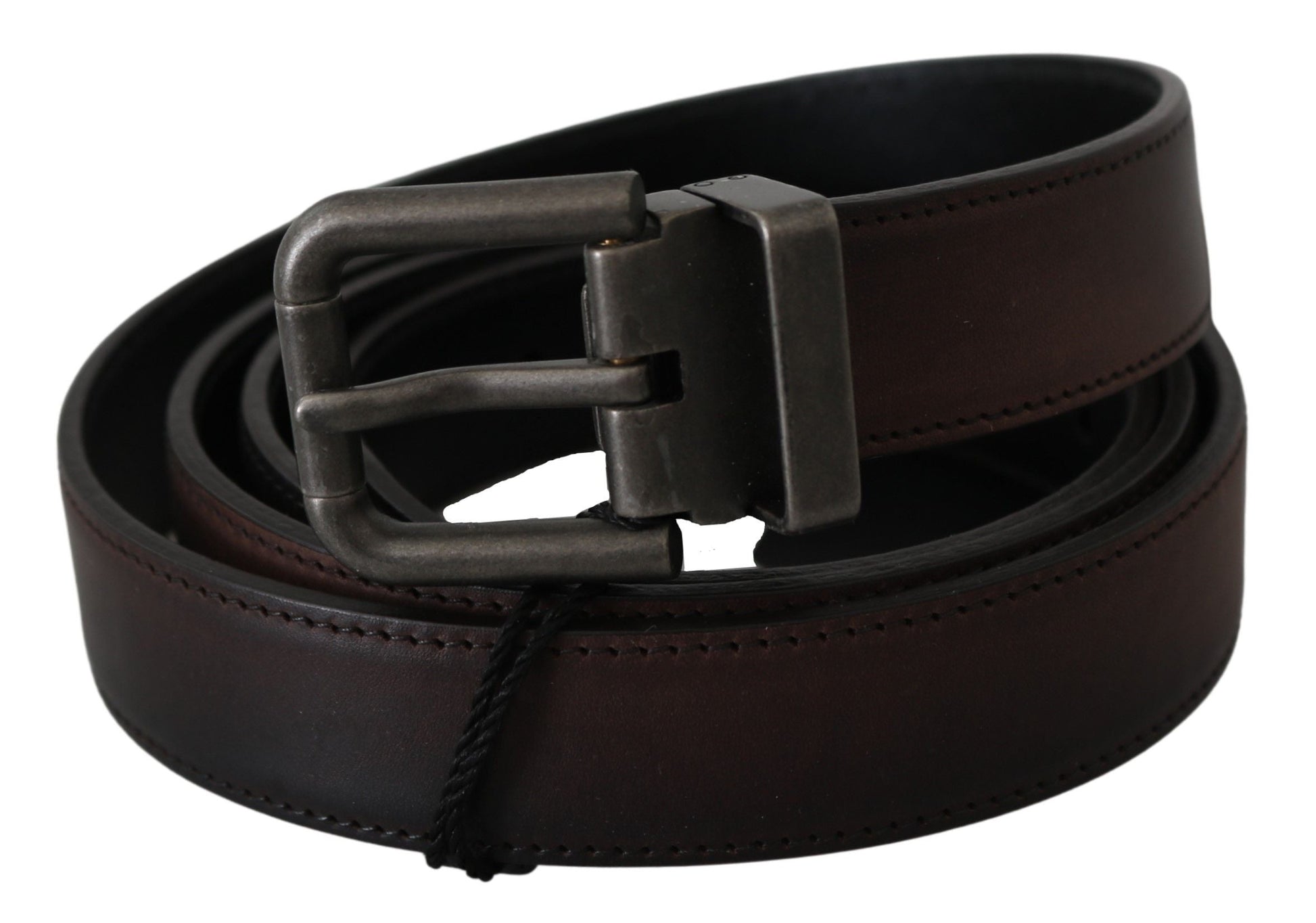 Solid Brown Leather Gray Buckle Belt Dolce & Gabbana