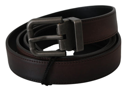 Solid Brown Leather Gray Buckle Belt Dolce & Gabbana