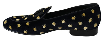 Blue Velvet Crown Slippers Loafers Shoes Dolce & Gabbana