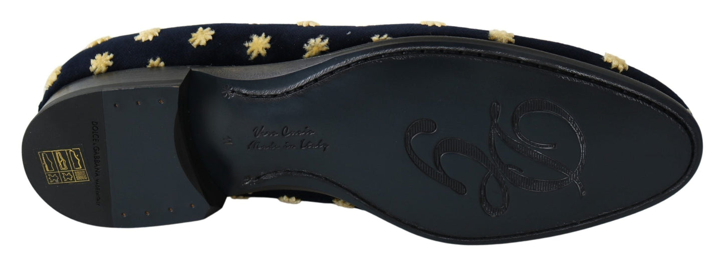 Blue Velvet Crown Slippers Loafers Shoes Dolce & Gabbana