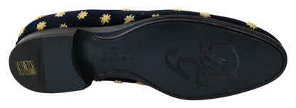 Blue Velvet Crown Slippers Loafers Shoes Dolce & Gabbana