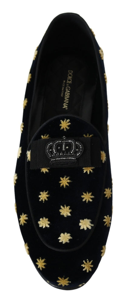 Blue Velvet Crown Slippers Loafers Shoes Dolce & Gabbana