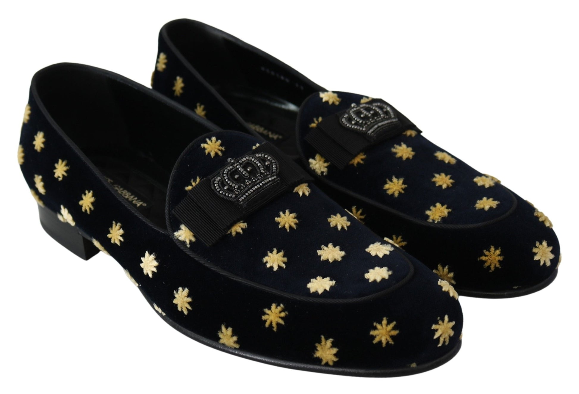 Blue Velvet Crown Slippers Loafers Shoes Dolce & Gabbana