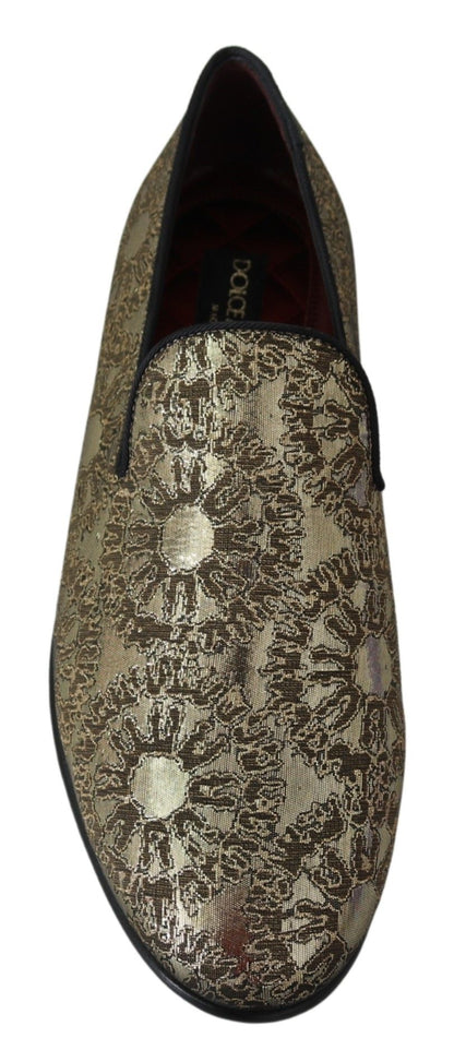 Gold Jacquard Flats Mens Loafers Shoes Dolce & Gabbana