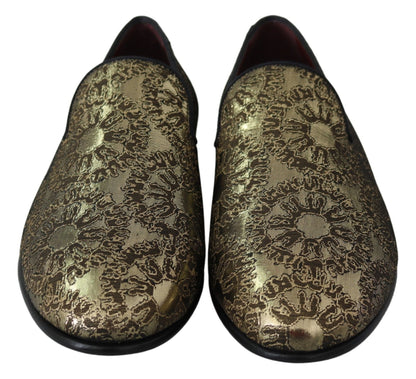 Gold Jacquard Flats Mens Loafers Shoes Dolce & Gabbana