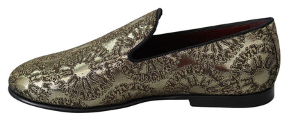 Gold Jacquard Flats Mens Loafers Shoes Dolce & Gabbana