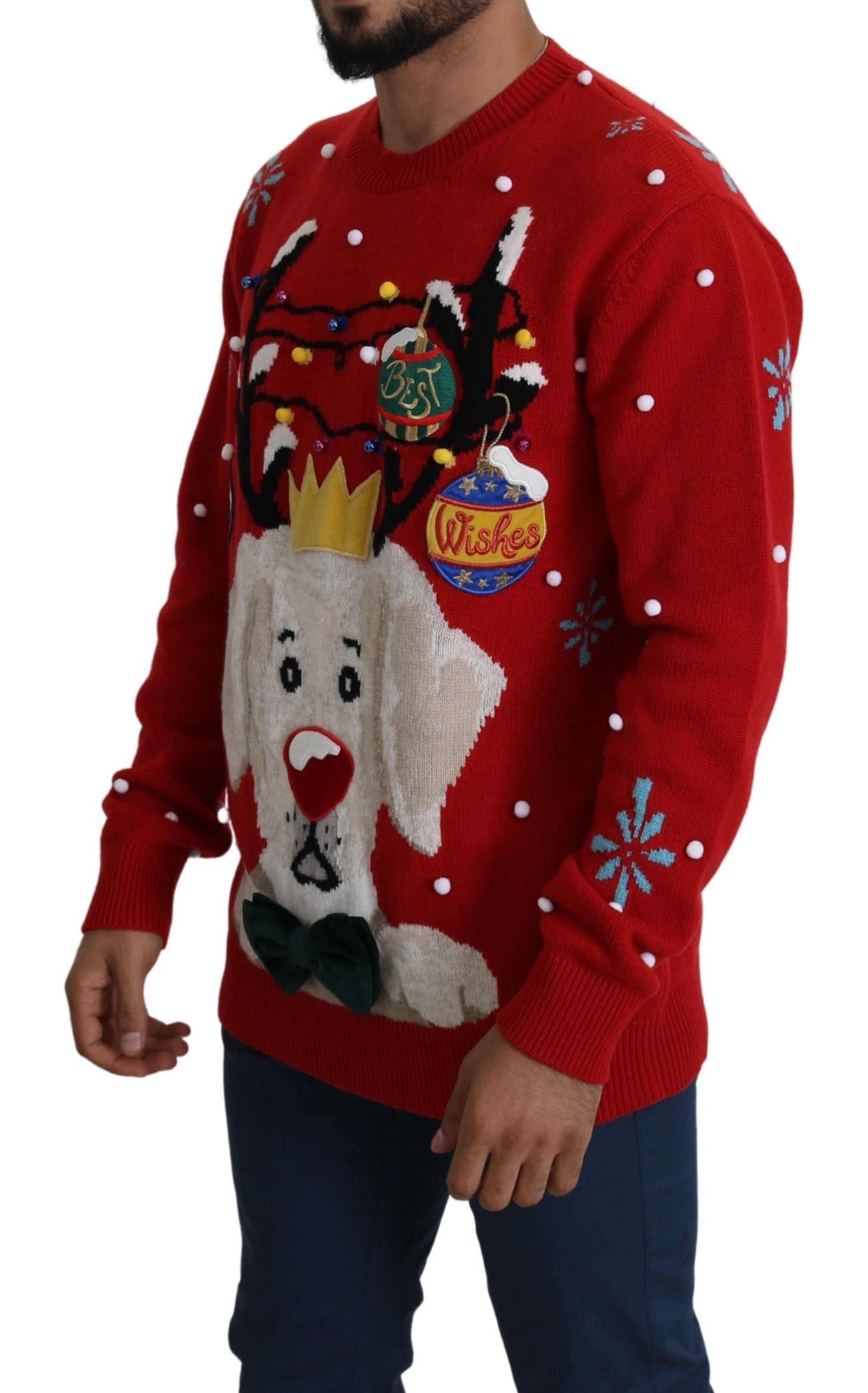 Red Christmas Dog Pullover Cashmere Sweater Dolce & Gabbana