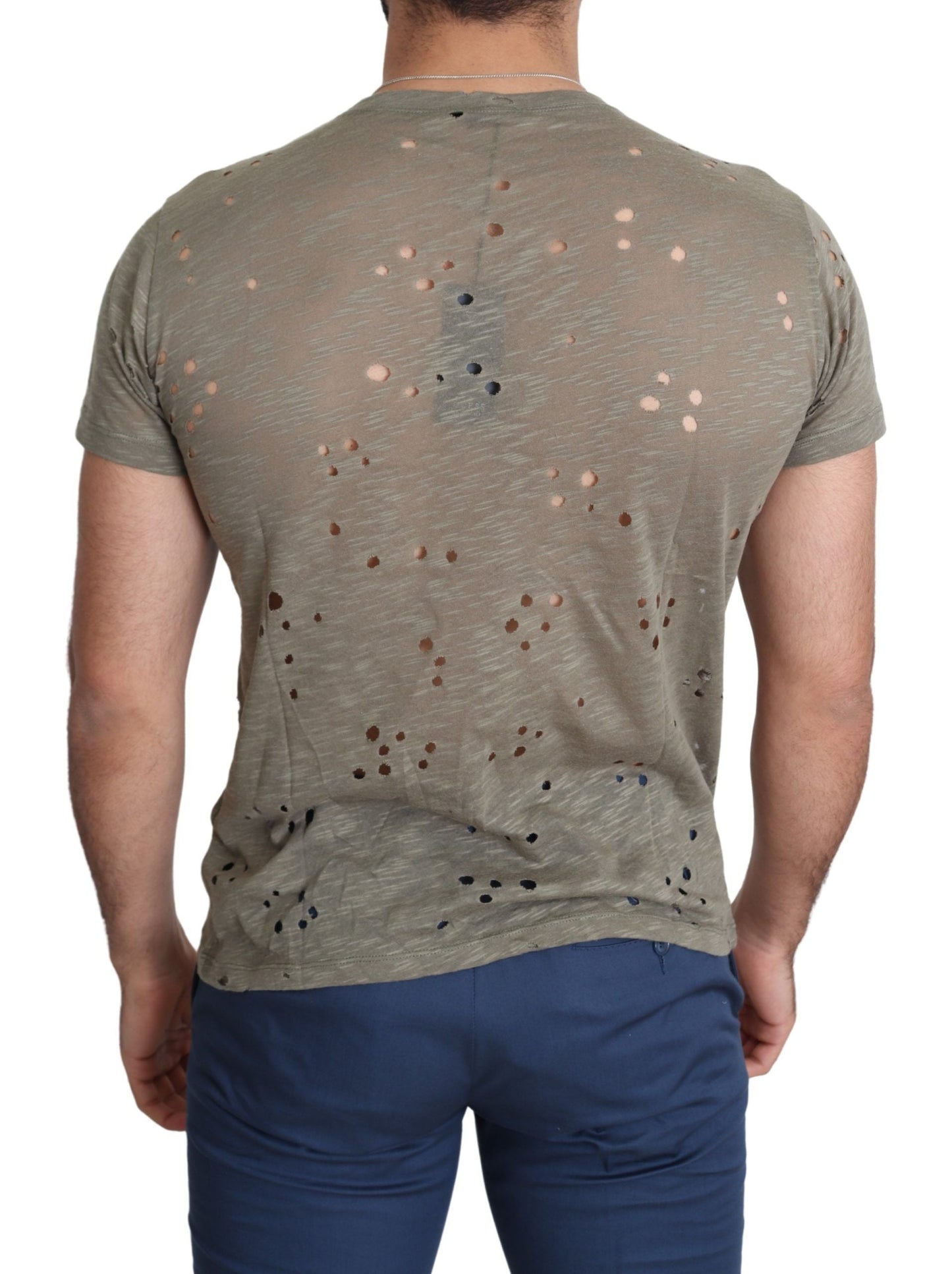 Brown Cotton Stretch Logo Print Men Casual Perforated T-shirt Guess