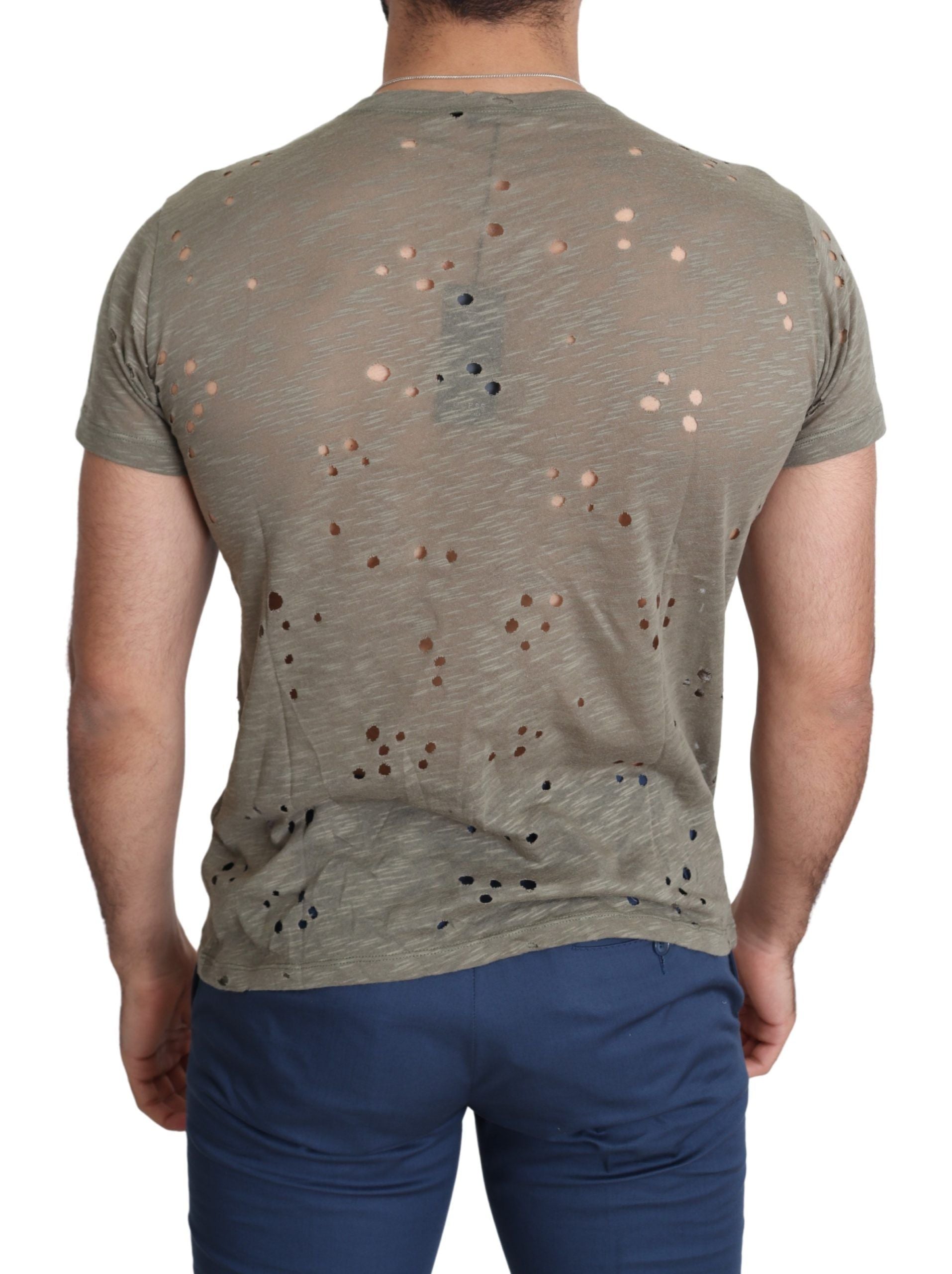 Brown Cotton Stretch Logo Print Men Casual Perforated T-shirt Guess