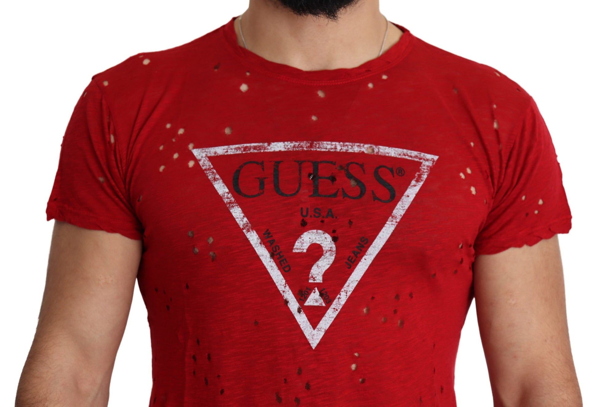 Red Cotton Logo Print Men Casual Top Perforated T-shirt Guess